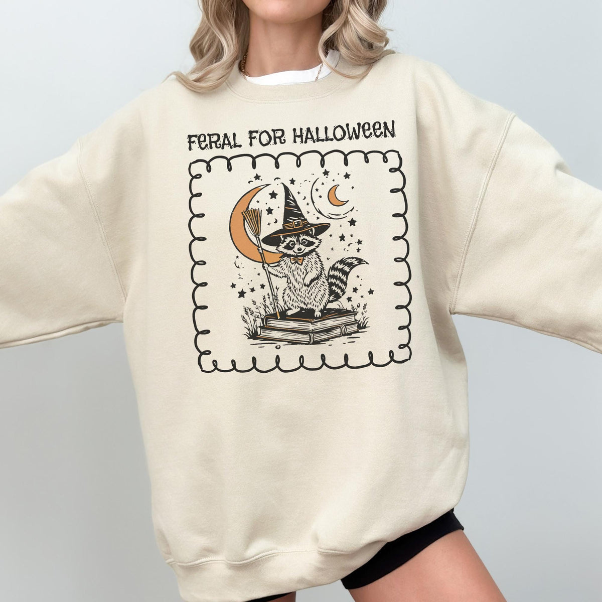 Feral for Halloween Funny Saying Raccoon Sweatshirt for Fall Cute Bookish Halloween Shirt for Animal Lover Celestial Magic Witchy Shirt Sweatshirt – Premium Graphic · Must-Have Style