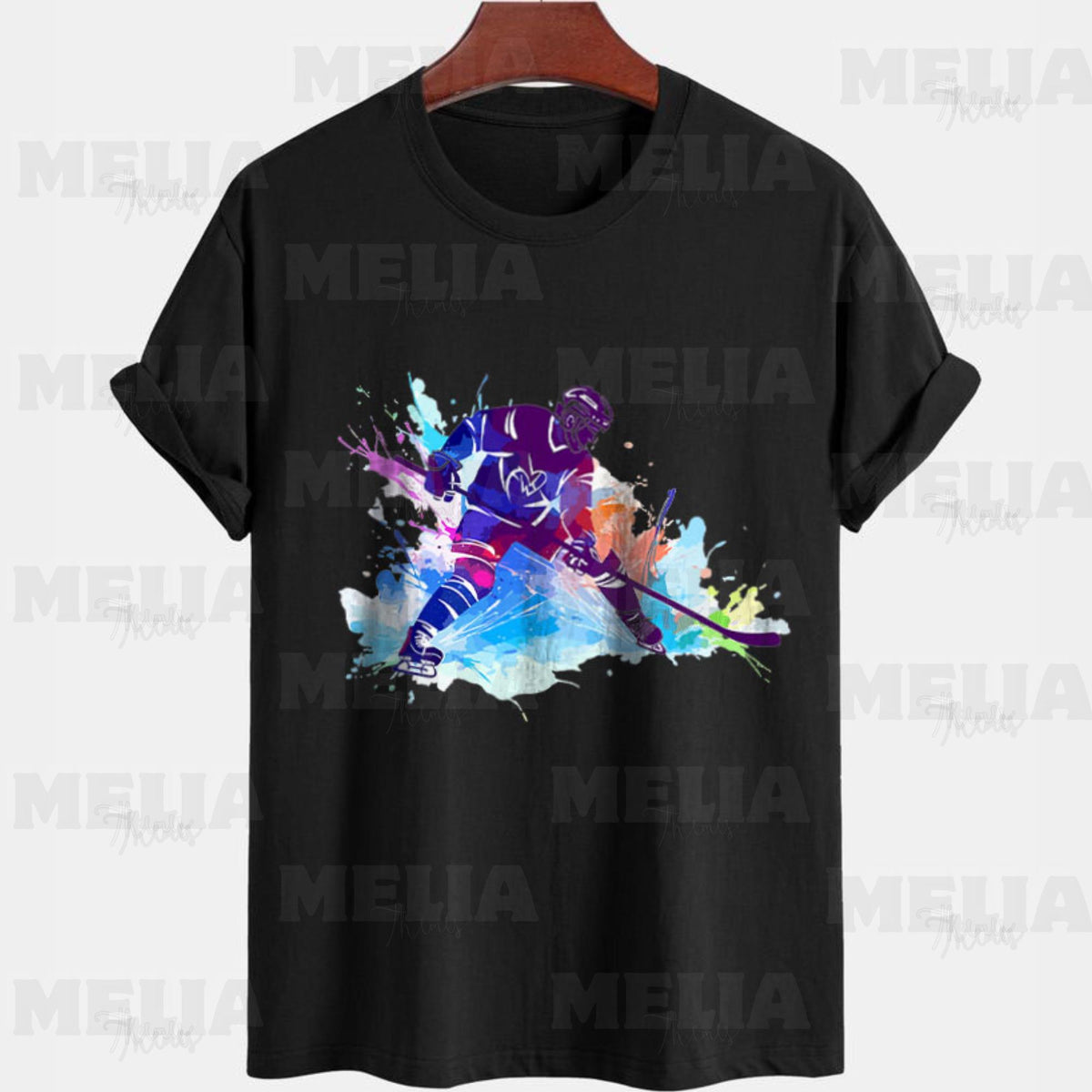 Dynamic Ice Hockey PNG Design for T shirts Stickers Apparel Paint Splash Digital Download for Sports Fans Athletes Hockey Enthusiasts Graphic Tee – Soft Feel · Must-Have Style