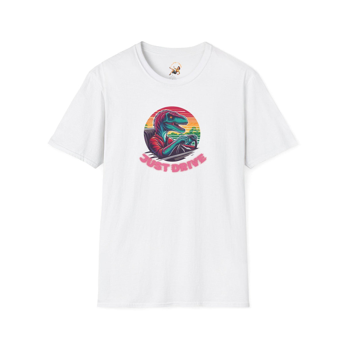Just Drive Shirt Velociraptor Shirt Vintage 8039s Tee Neon 8039s Retro Shirt Dinosaur Shirt Raptor T Shirt Graphic Tee – Premium Graphic · High-Quality Print