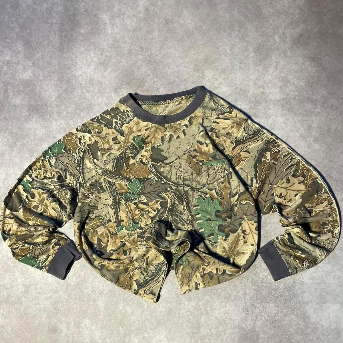 Vintage Real tree Camo Ringer Long Sleeve Layering Shirt Summer Essential Graphic Tee – Cozy Vibes · Must-Have Style