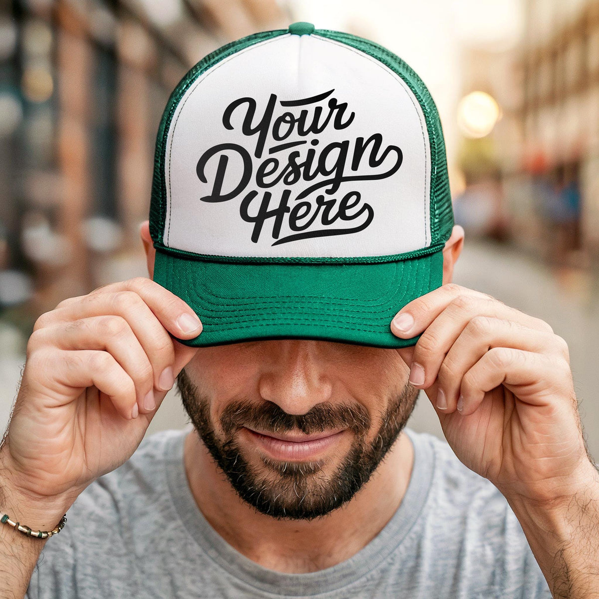 Green Foam Trucker Cap Mockup Printify Otto Foam Green Trucker Hat Mockup Mesh Hat Mockup Green White Trendy Mockup Male POD Hat Mockup Graphic Tee – Aesthetic Look · High-Quality Print
