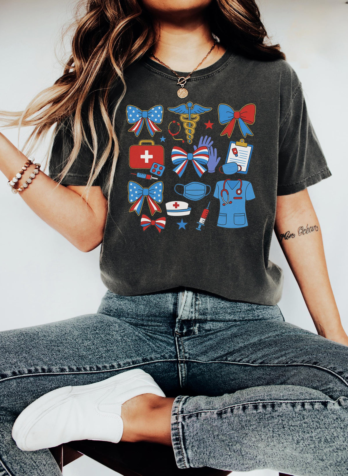 Coquette Nurse 4th of July Shirt Patriotic Nurse Tee Cute USA Flag Scrubs Shirt American Nurse Gift Independence Day Nurse Shirt Graphic Tee – Fan Favorite · High-Quality Print
