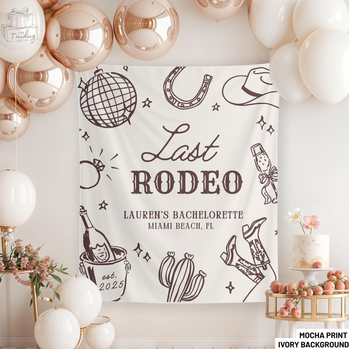 Custom Bachelorette Party Decor Last Rodeo Bachelorette Party Banner Cowgirl Bridal Shower Sign Country Bach Photo Backdrop Banner Graphic Tee – Warm & Stylish · Must-Have Style