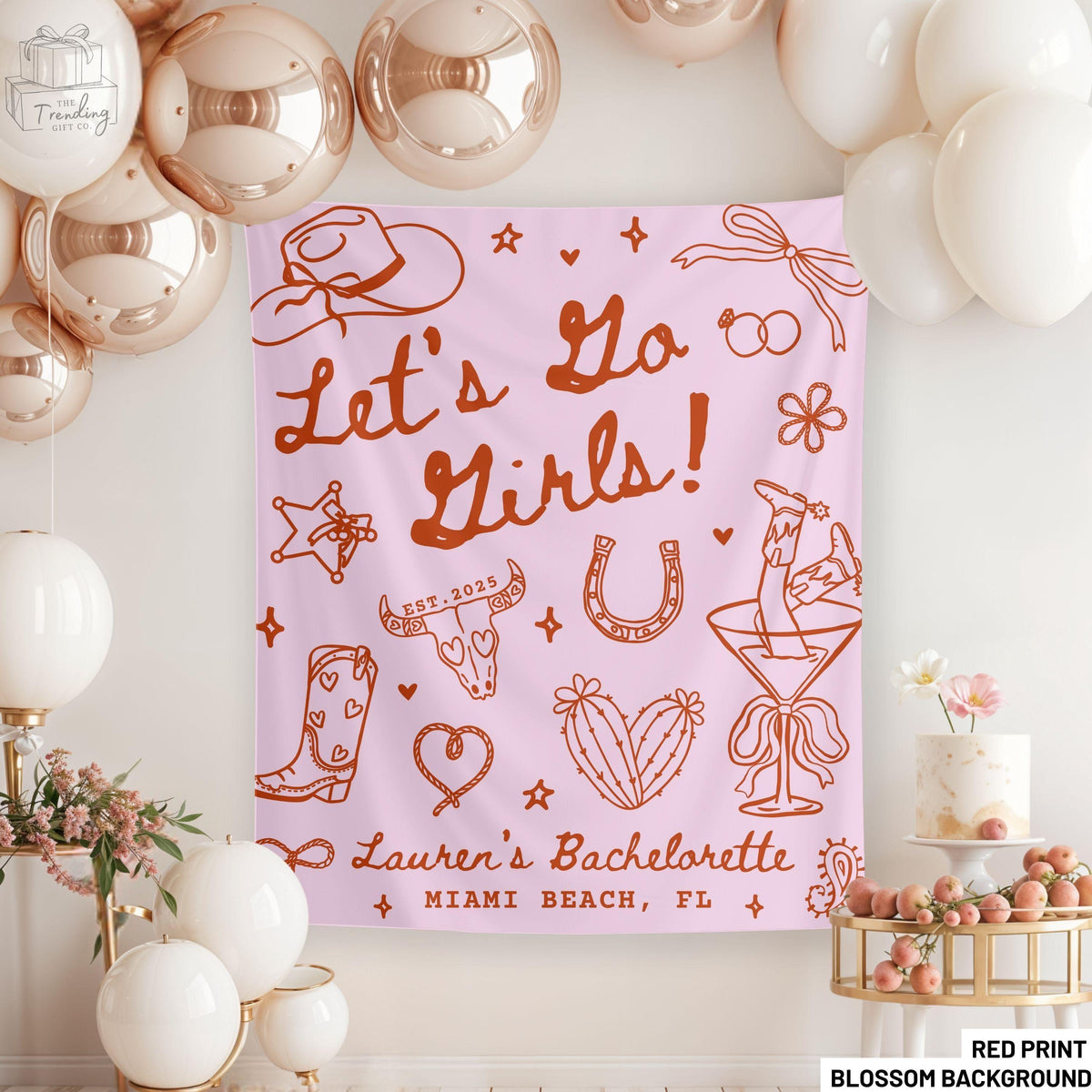 Lets Go Girls Bachelorette Tapestry Country Disco Cowgirl Banner Western Bridal Shower Welcome Sign Last Rodeo Girls Trip Decor Graphic Tee – Premium Graphic · Great Gift For Fans