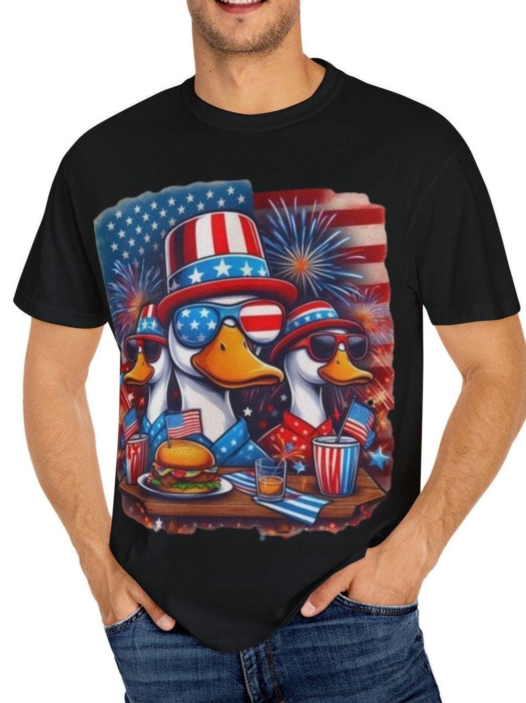 Patriotic Duck BBQ comfort color T shirt 4th of July Shirt Summer BBQ Wear Funny Aesthetic Tee Casual Independence Day Style Graphic Tee – Soft Feel · Must-Have Style