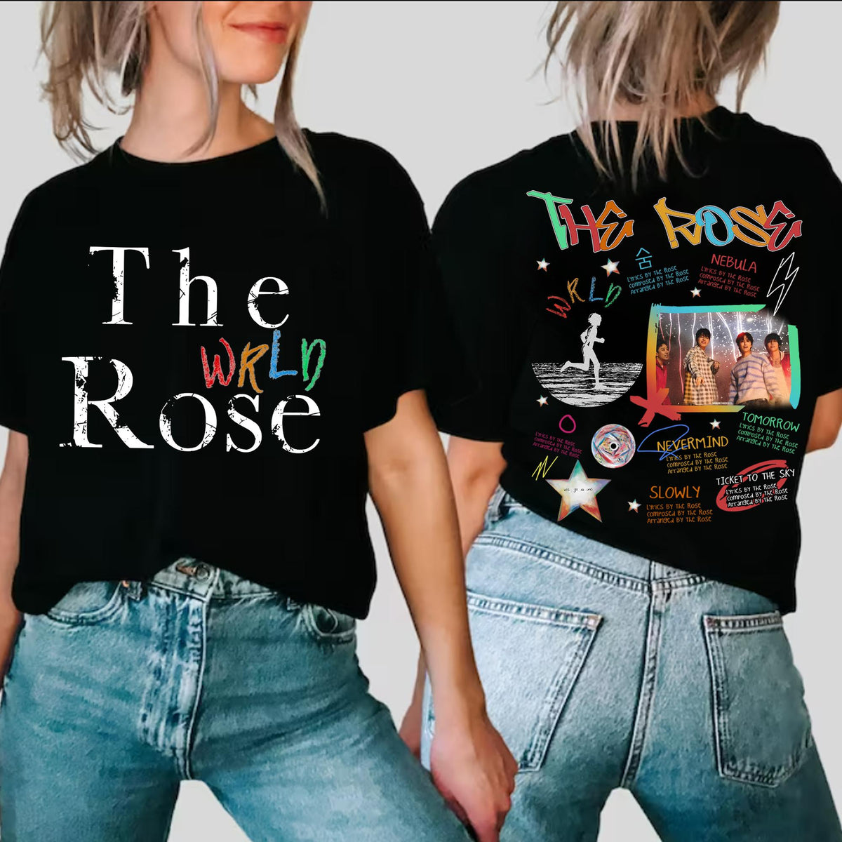 The Rose WRLD Tracklist T Shirt The Rose Once Upon AWRLD World Tour 2025 Shirt The Rose WRLD Road Map Shirt The Rose Members Kpop Shirt Graphic Tee – Bold Style · Must-Have Style