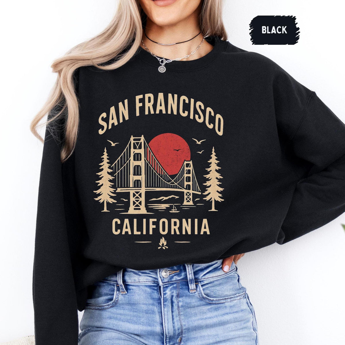 Vintage San Francisco Sweatshirt Retro San Fran Jumper Classic SF Pullover Unisex Bay Area Crewneck Golden Gate Old School California Top Sweatshirt – Premium Graphic · Great Gift For Fans