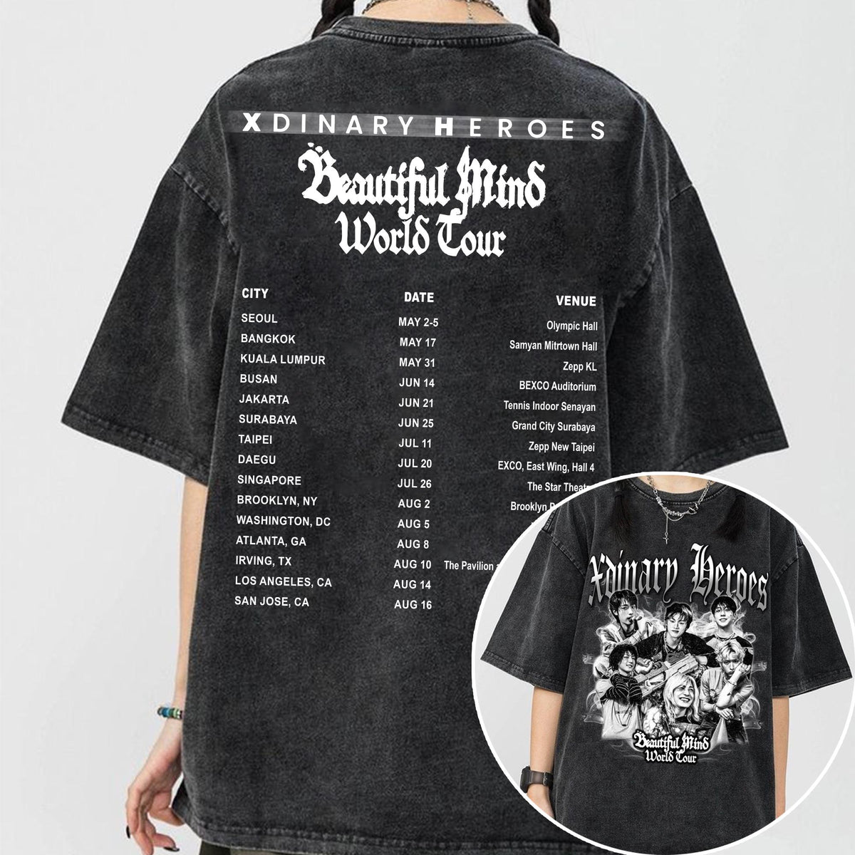 Retro Xdinary Heroes Beautiful Mind World Tour 2025 Mineral Wash Tee Xdinary Heroes Beautiful Mind Album Tee Xdinary Heroes Live and Fall Graphic Tee – Aesthetic Look · Top Pick For Any Outfit