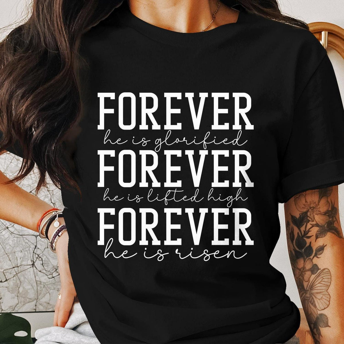 Forever He is Glorified He is Lifted High He is Risen Christian Inspirational TShirt Faith Based Casual Wear Graphic Tee – Feel-Good Design · Top Pick For Any Outfit