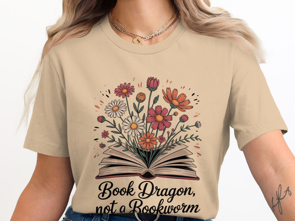 Book Dragon TShirt Floral Book Tee Reader Gift Book Lover Shirt Bookish Apparel Literary T Shirt Funny Book Dragon Graphic Tee – Aesthetic Look · High-Quality Print