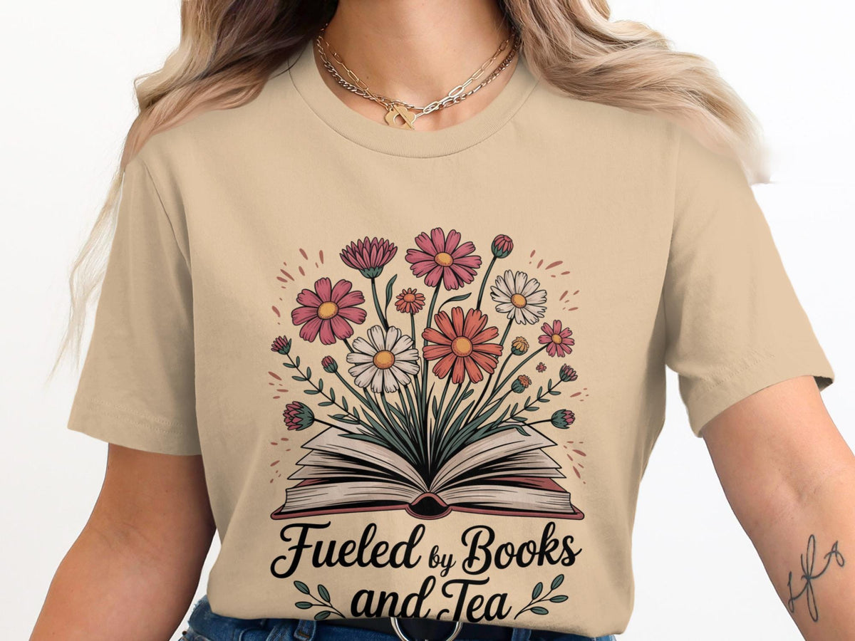 Fueled By Books and Tea TShirt Floral Book Lover Tee Reader Gift Bookish T Shirt Daisy Flower Shirt Book Lover Gift for Her Graphic Tee – Soft Feel · Trending Graphic Apparel