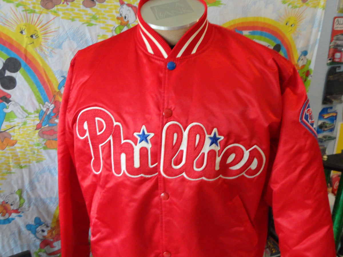 Vintage 9039s Philadelphia Phillies MLB Starter Satin Bomber Jacket L Graphic Tee – Bold Style · Great Gift For Fans