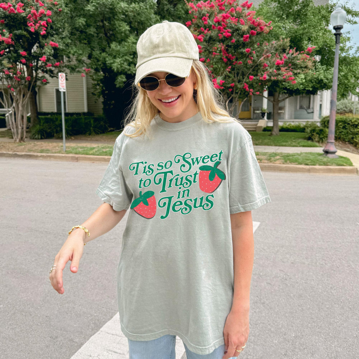 Tis So Sweet to Trust in Jesus Christian Streetwear Christian Apparel Jesus is King Faith Clothing Christian TShirt Christian Gift Graphic Tee – Warm & Stylish · Trending Graphic Apparel