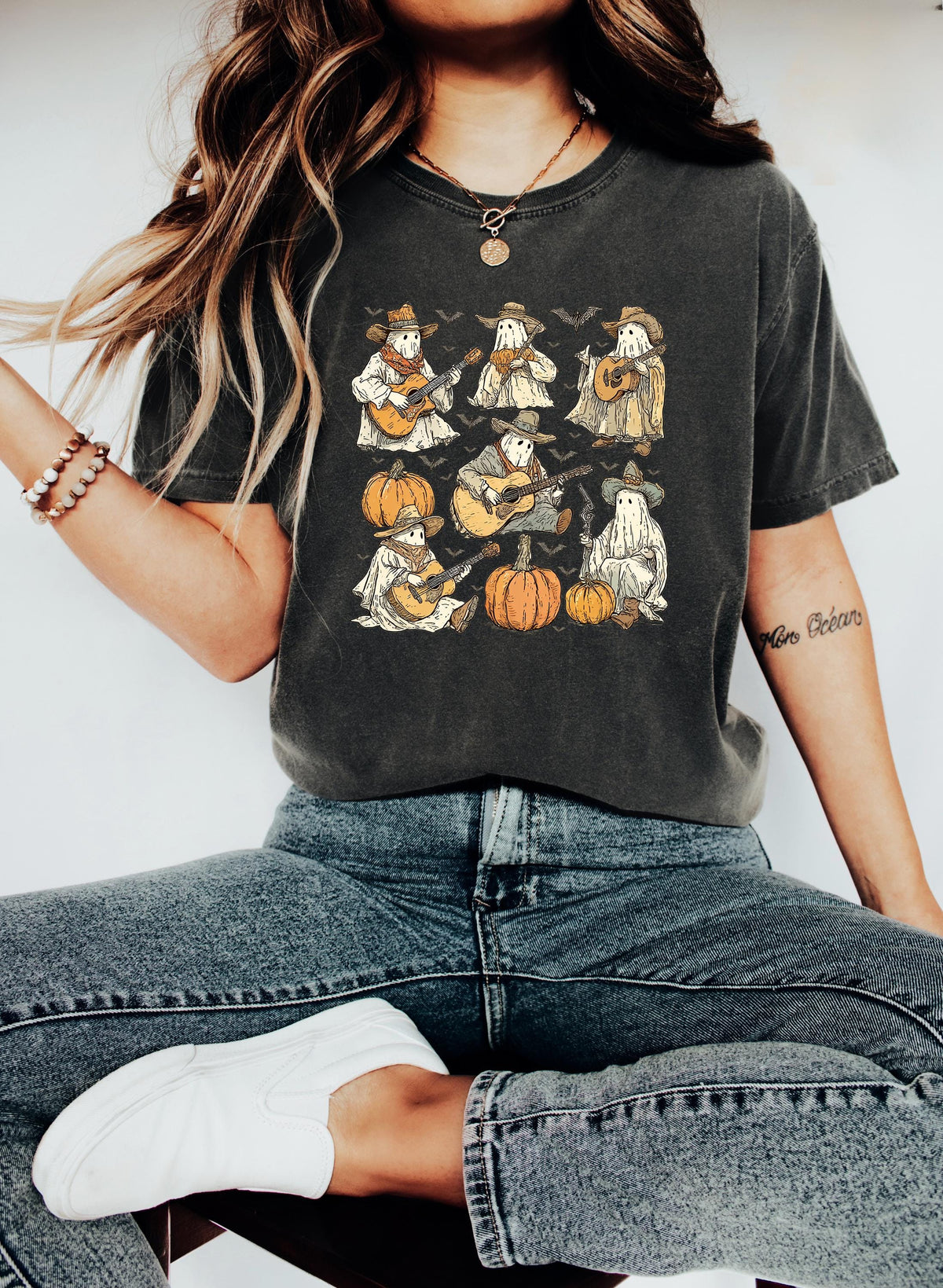 Cowboy Ghost Halloween Shirt Funny Western Ghost Shirt Retro Pumpkin Fall Shirt Spooky Country Skeleton Shirt Women Halloween Shirt Graphic Tee – Premium Graphic · Perfect For Daily Wear