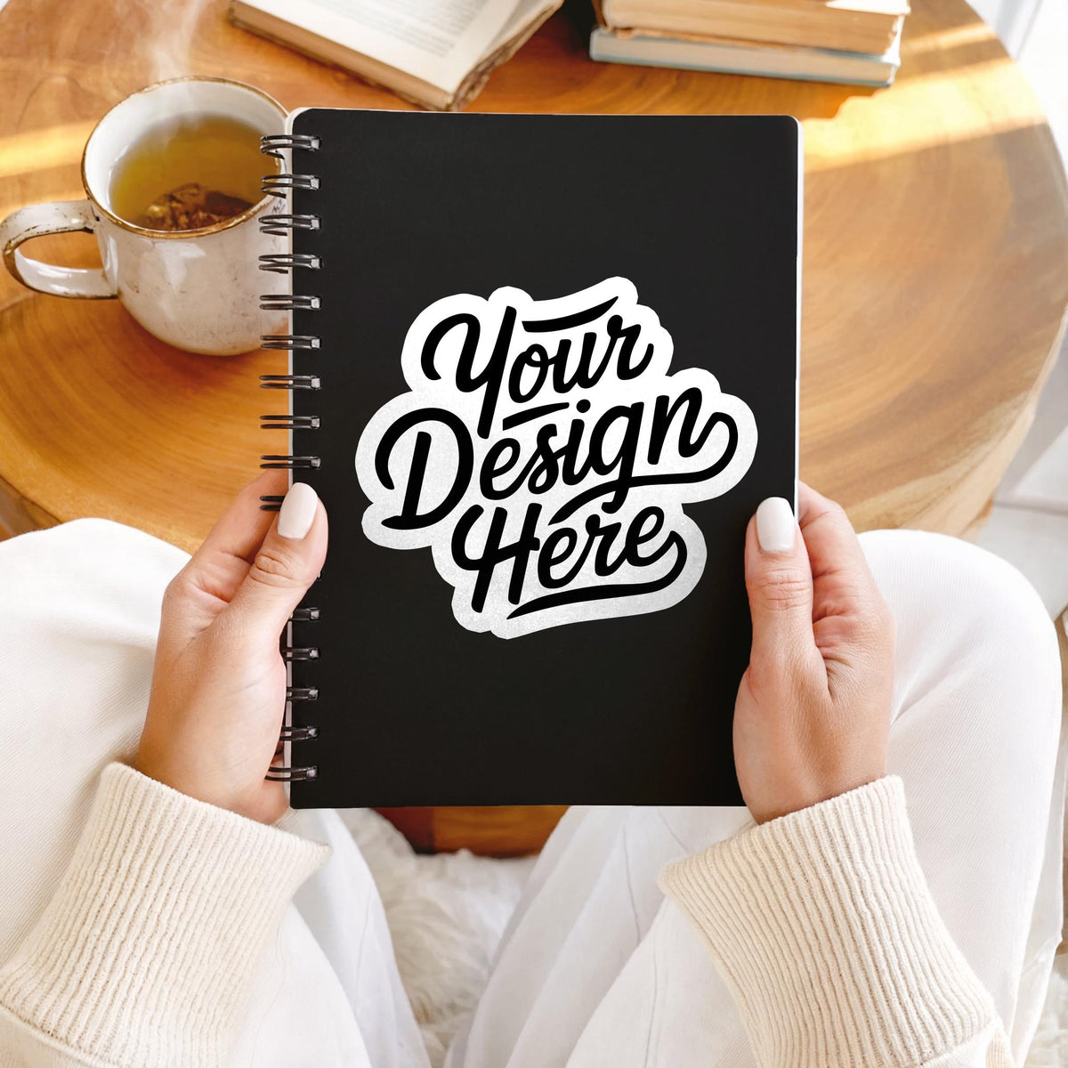 Notebook Sticker Mockup Book Cover Mockup Printify Die Cut Sticker Mockup Notebook Sticker Mockup Custom POD Journal Sticker Template Graphic Tee – Bold Style · High-Quality Print