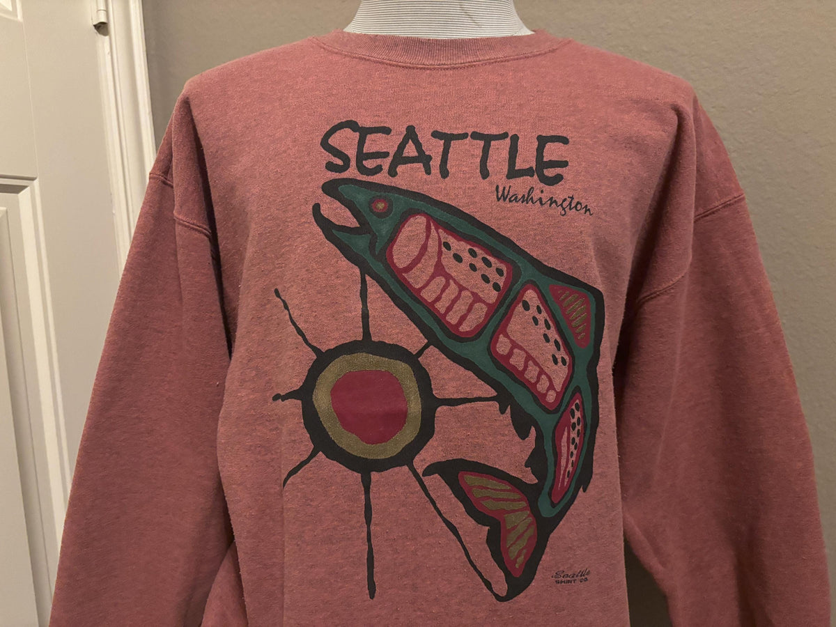 Vintage 90s Seattle Washington River Salmon Nature Crewneck Sweatshirt XL Sweatshirt – Cozy Vibes · Top Pick For Any Outfit