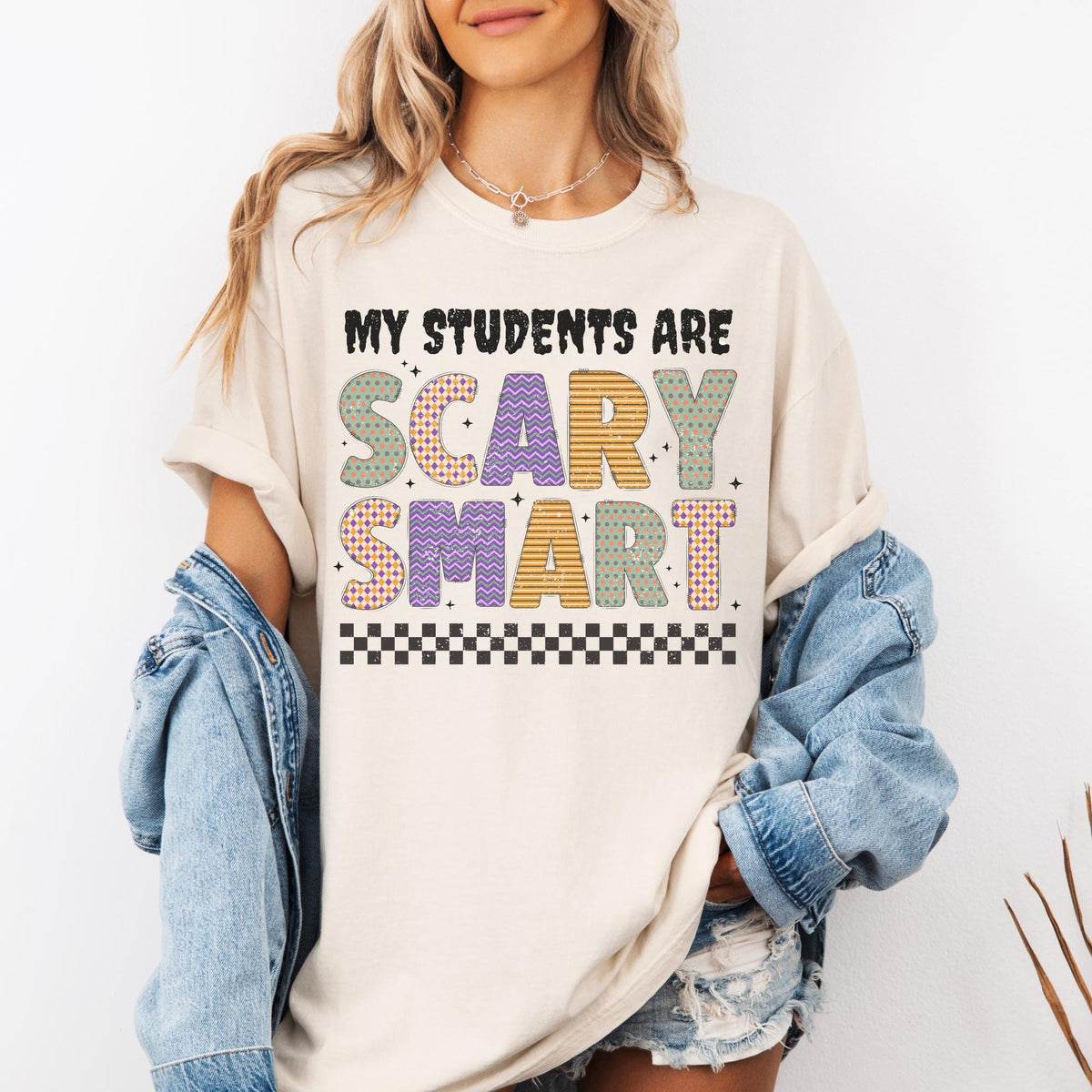 Halloween Teacher Tee Shirt for Elementary School Teacher My Students Are Scary Smart Spooky Season Second Grade Crew Matching Teacher Tee Graphic Tee – Soft Feel · Perfect For Daily Wear