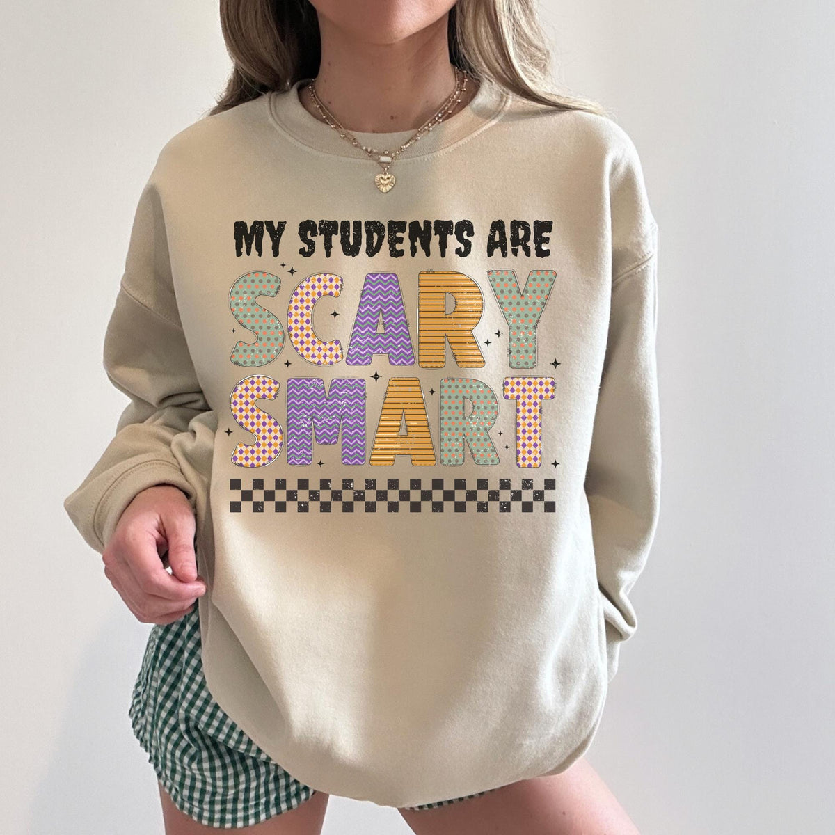 Halloween Teacher Sweatshirt Elementary School Teacher My Students Are Scary Smart Spooky Season Second Grade Crew Matching Teacher Shirt Sweatshirt – Aesthetic Look · Trending Graphic Apparel